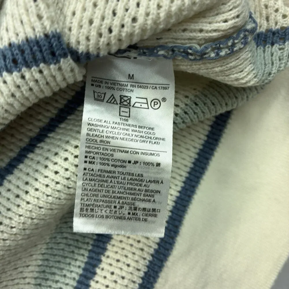 Banana Republic Men’s Medium Knit Polo Shirt Blue Stripe Open Weave Button Up